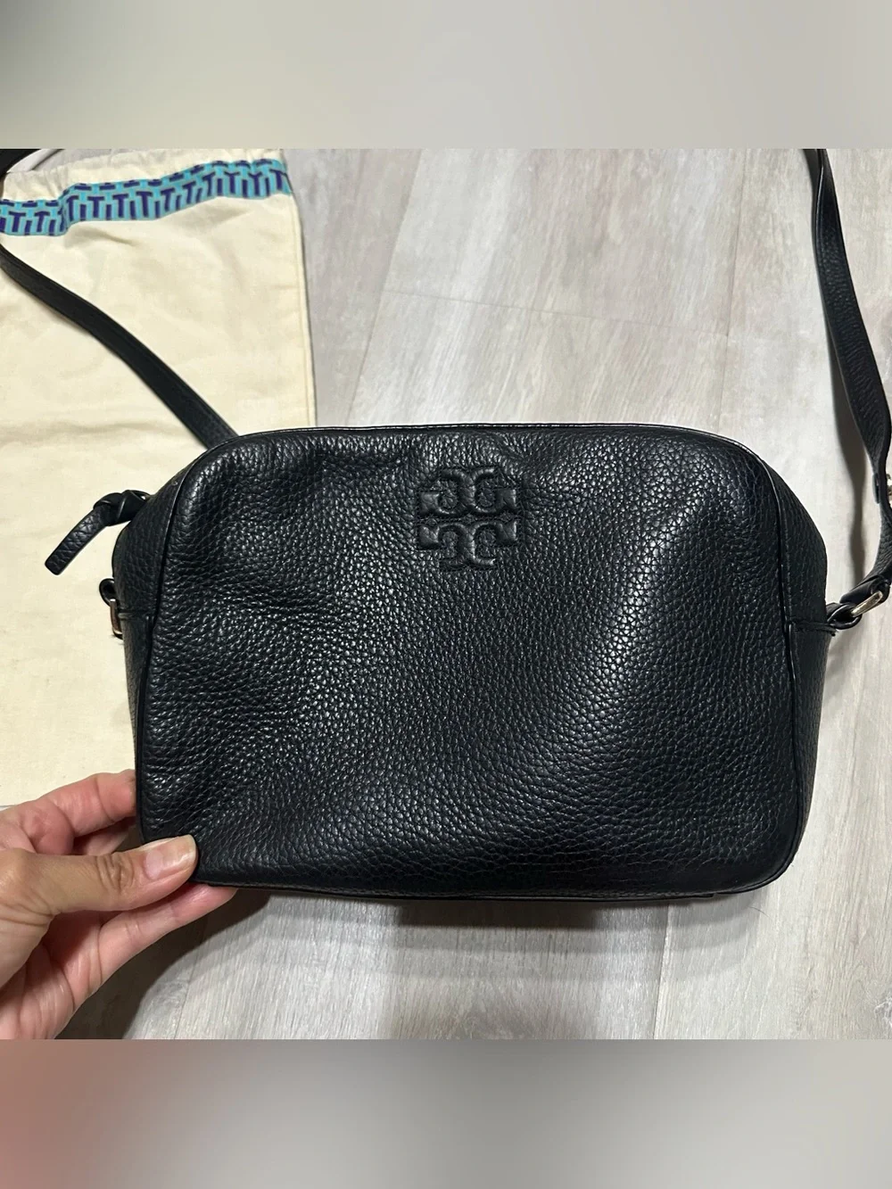 Tory Burch Black Pebbled Leather Crossbody Bag Purse